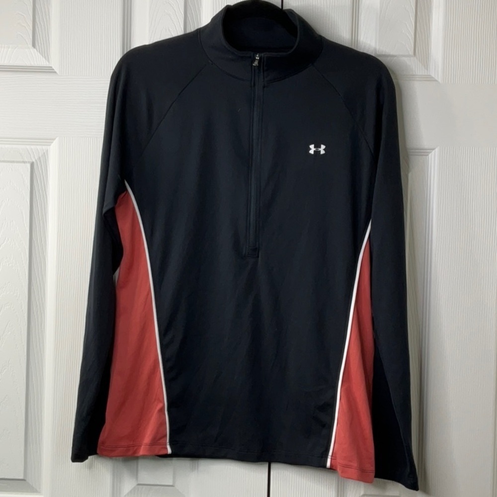 Under Armour Loose Heat Gear Women Black 1/4 Zip Long Sleeve Pullover Top L